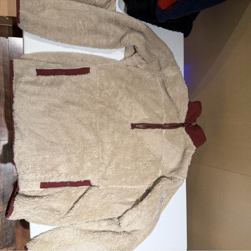 Eddie Bauer Beige and Burgundy Fleece Jacket